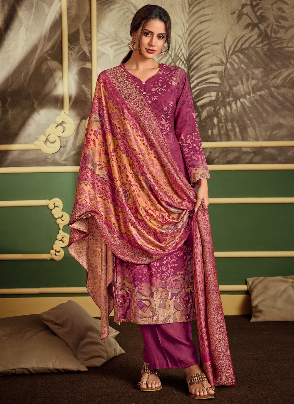 Salwar Suit Pashmina Magenta Digital Print Salwar Kameez