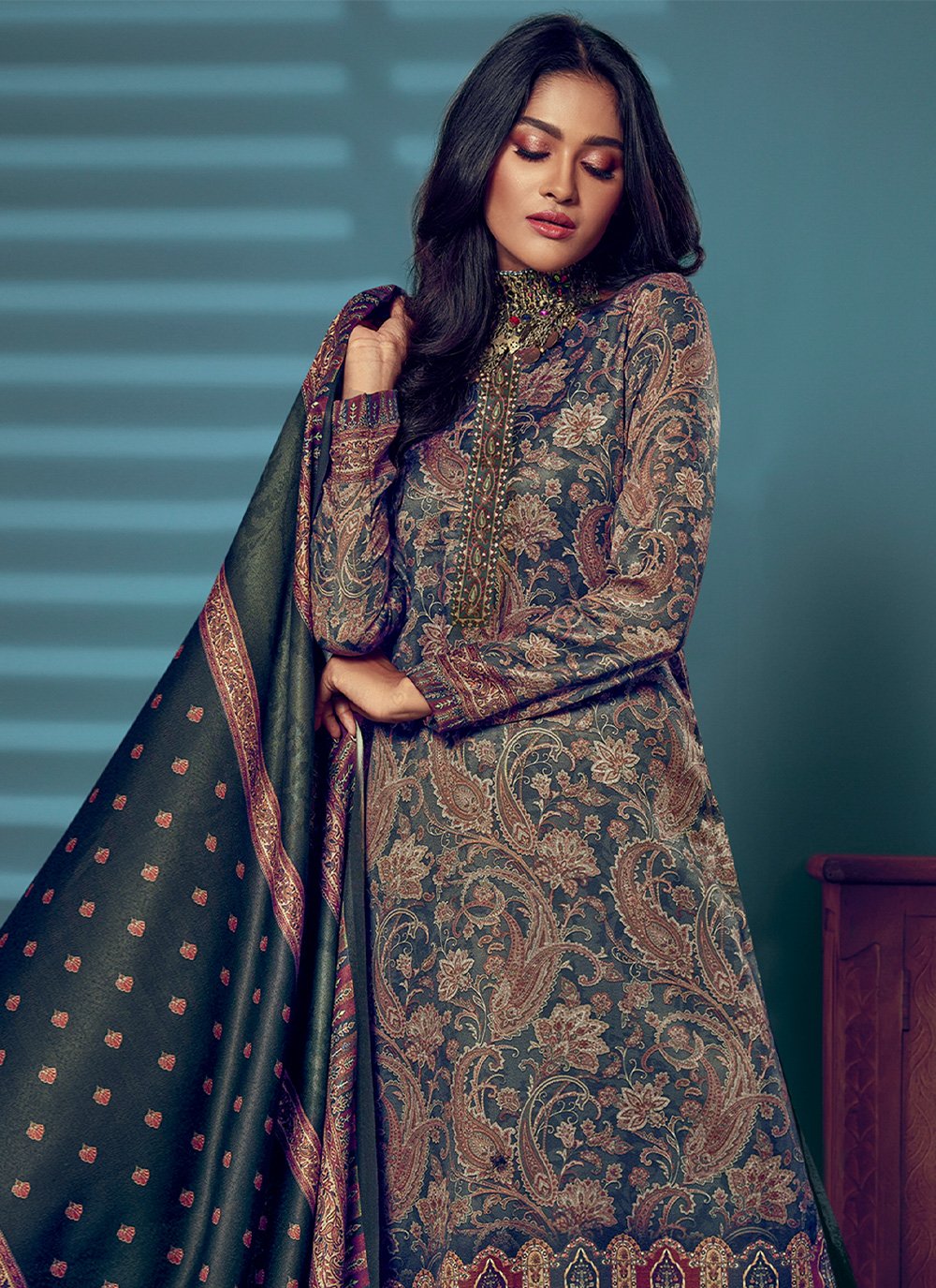 Salwar Suit Pashmina Multi Colour Digital Print Salwar Kameez