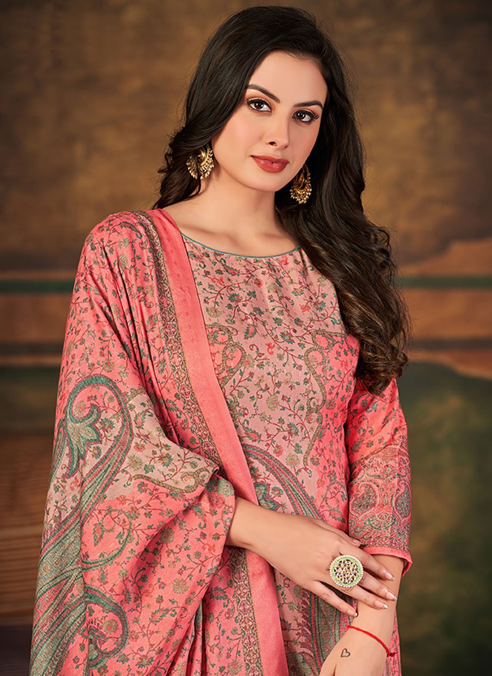 Floor Lenght Salwar Suit Pashmina Pink Digital Print Salwar Kameez