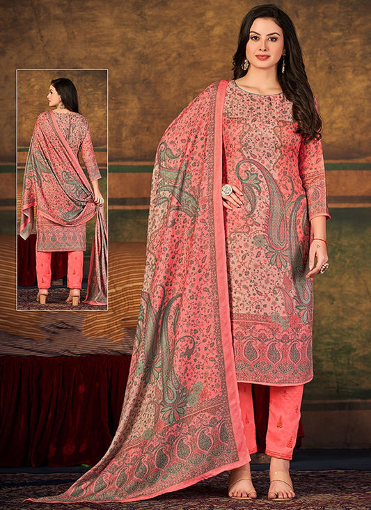 Floor Lenght Salwar Suit Pashmina Pink Digital Print Salwar Kameez