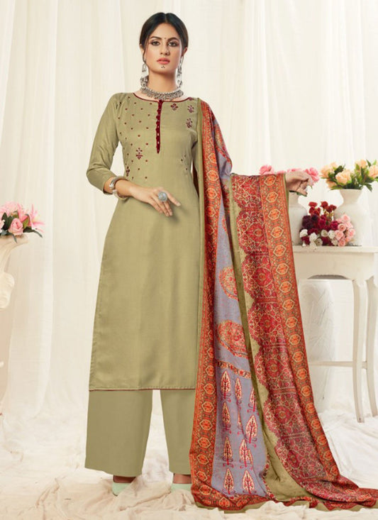 Trendy Suit Pashmina Green Embroidered Salwar Kameez