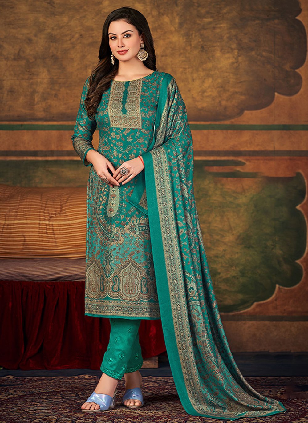 Salwar Suit Pashmina Rama Digital Print Salwar Kameez