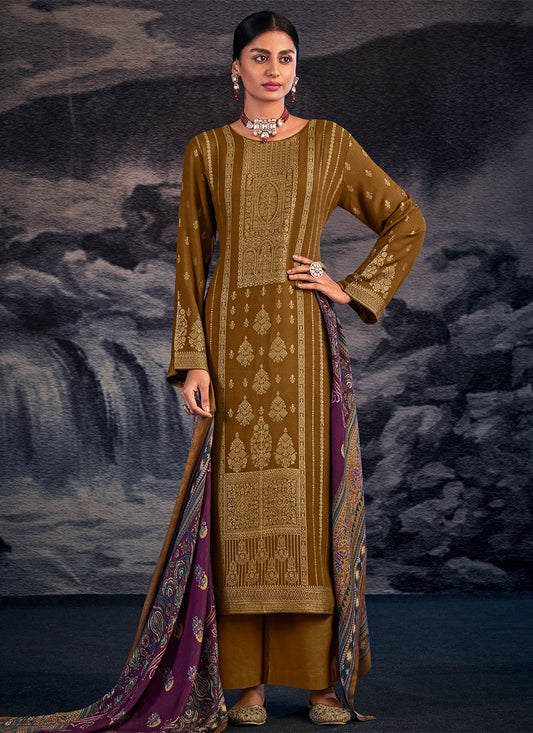 Palazzo Salwar Suit Pashmina Gold Jacquard Work Salwar Kameez