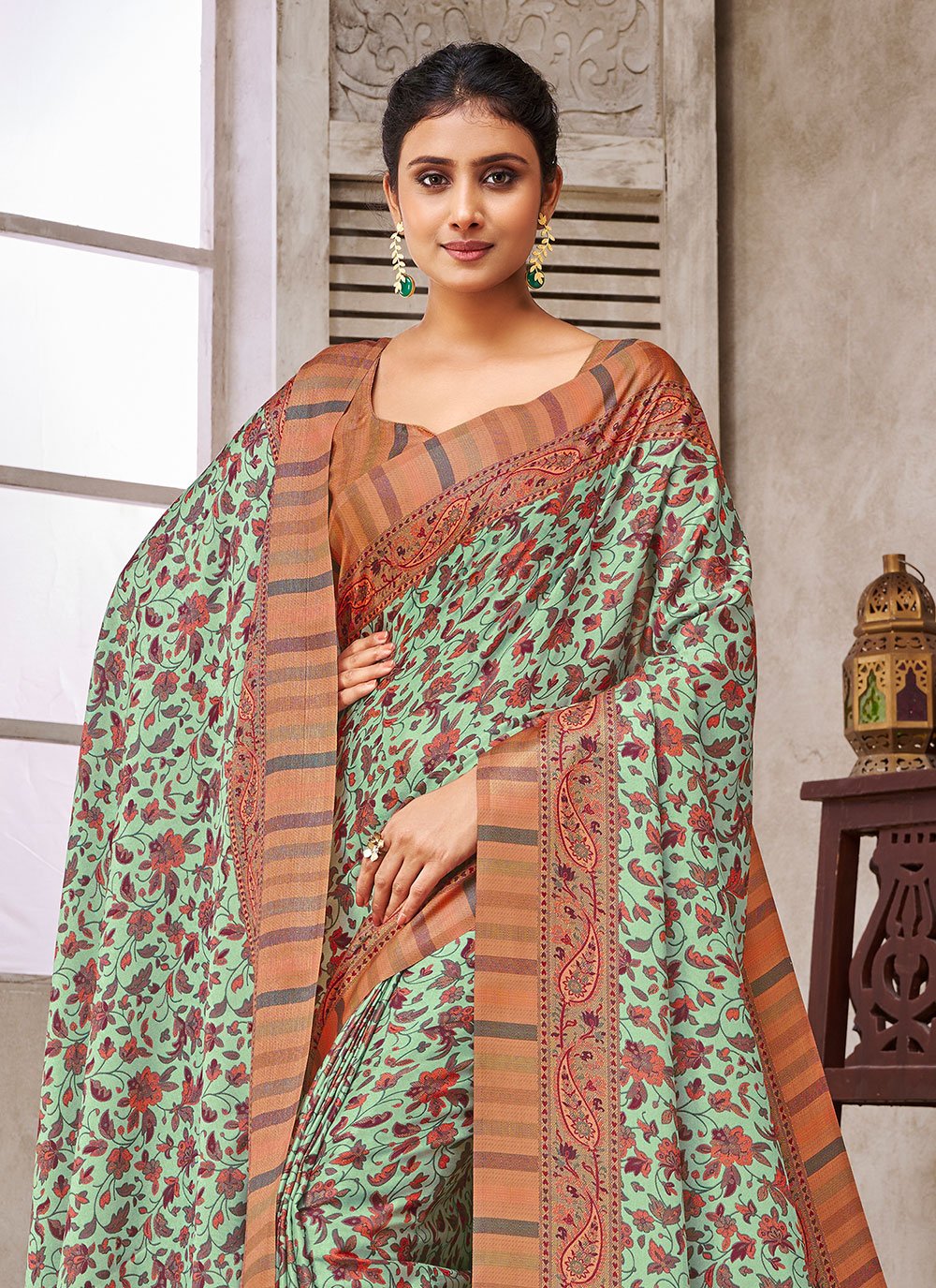 Classic Pashmina Green Digital Print Saree