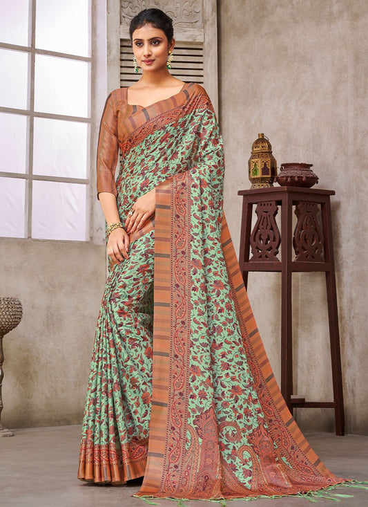 Classic Pashmina Green Digital Print Saree