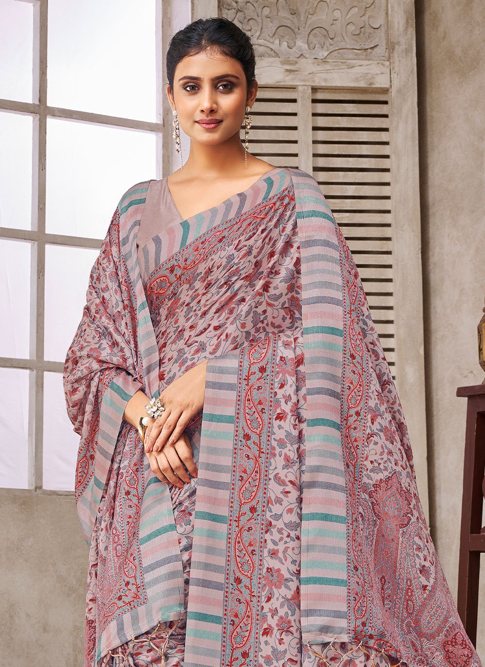 Contemporary Pashmina Lavender Digital Print Saree