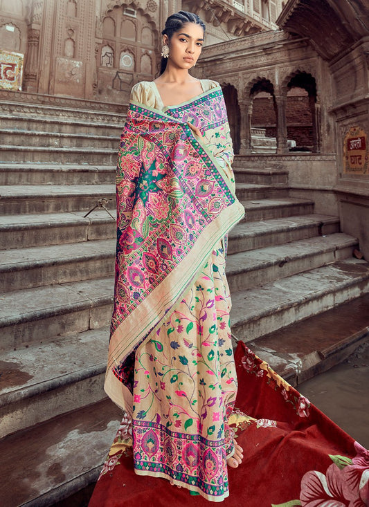 Contemporary Pashmina Peach Kashmiri Saree