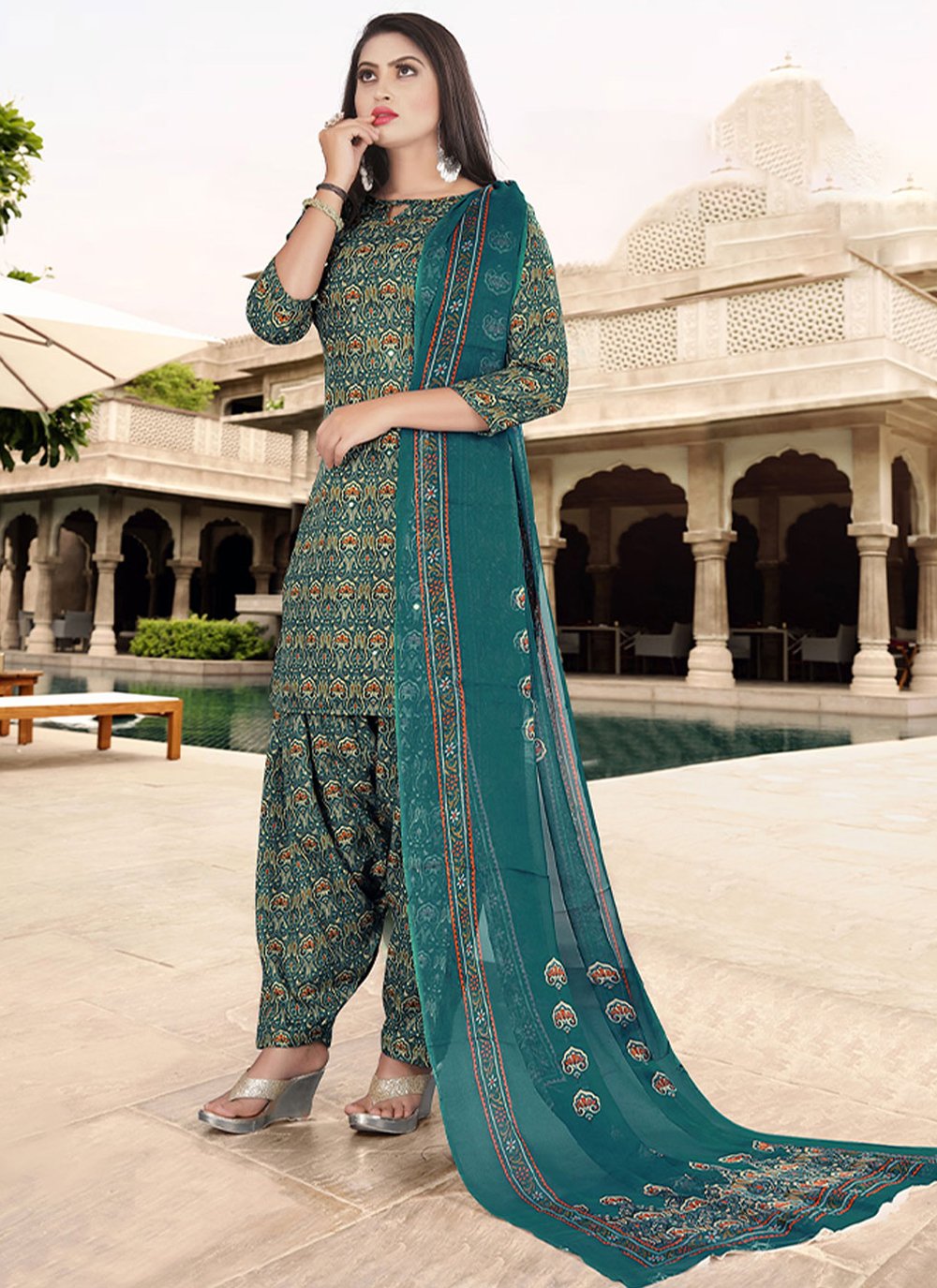 Patiala Suit Pashmina Multi Colour Print Salwar Kameez