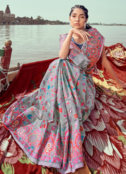 Classic Pashmina Grey Kashmiri Saree