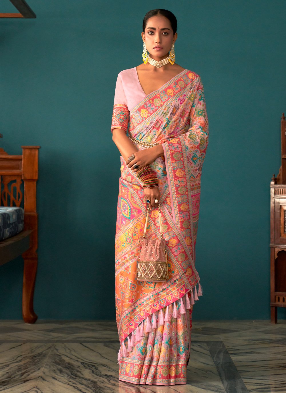 Designer Pashmina Pink Kashmiri Saree