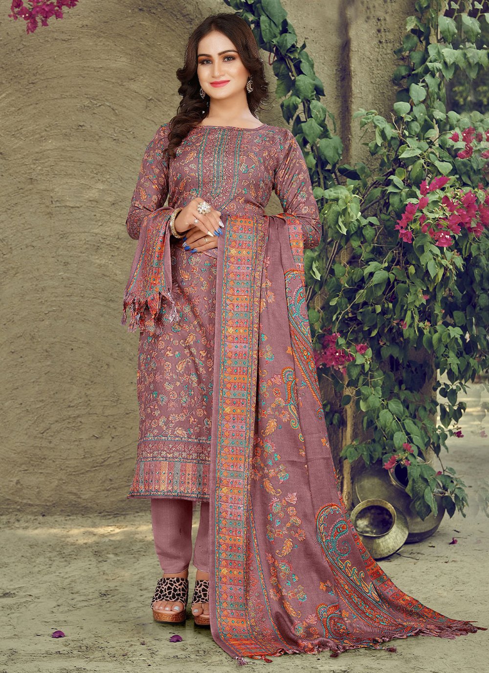 Trendy Suit Pashmina Purple Hand Work Salwar Kameez