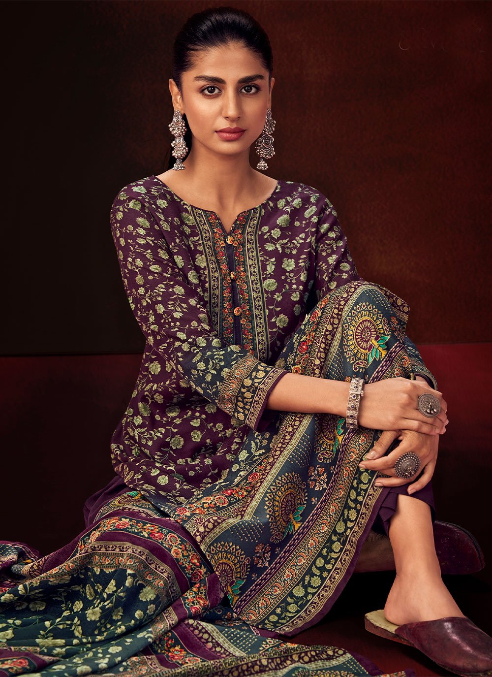 Salwar Suit Pashmina Purple Digital Print Salwar Kameez