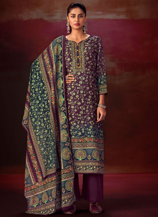 Salwar Suit Pashmina Purple Digital Print Salwar Kameez