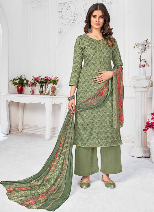 Salwar Suit Pashmina Green Embroidered Salwar Kameez