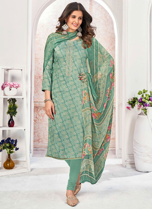 Straight Salwar Suit Pashmina Turquoise Embroidered Salwar Kameez