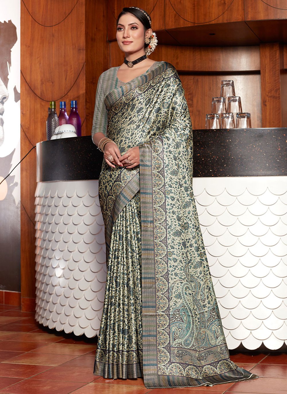 Classic Pashnima Silk Grey Digital Print Saree