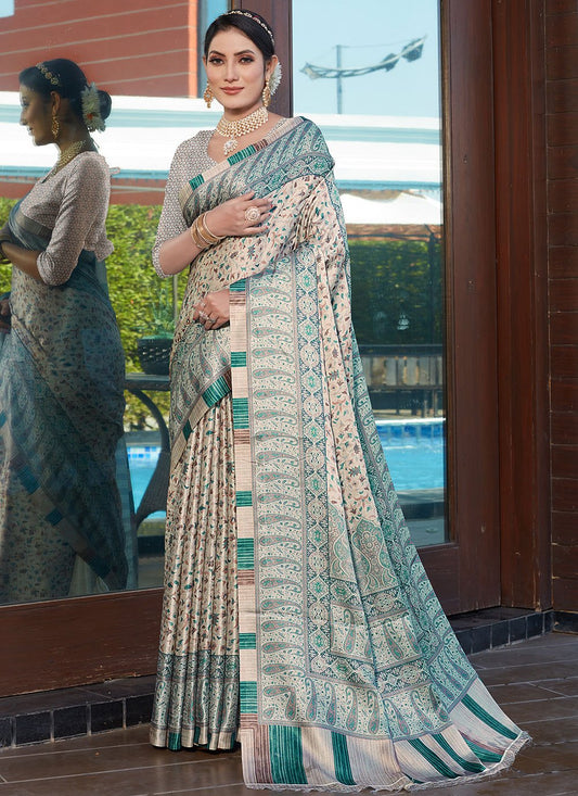 Classic Pashnima Silk Peach Digital Print Saree