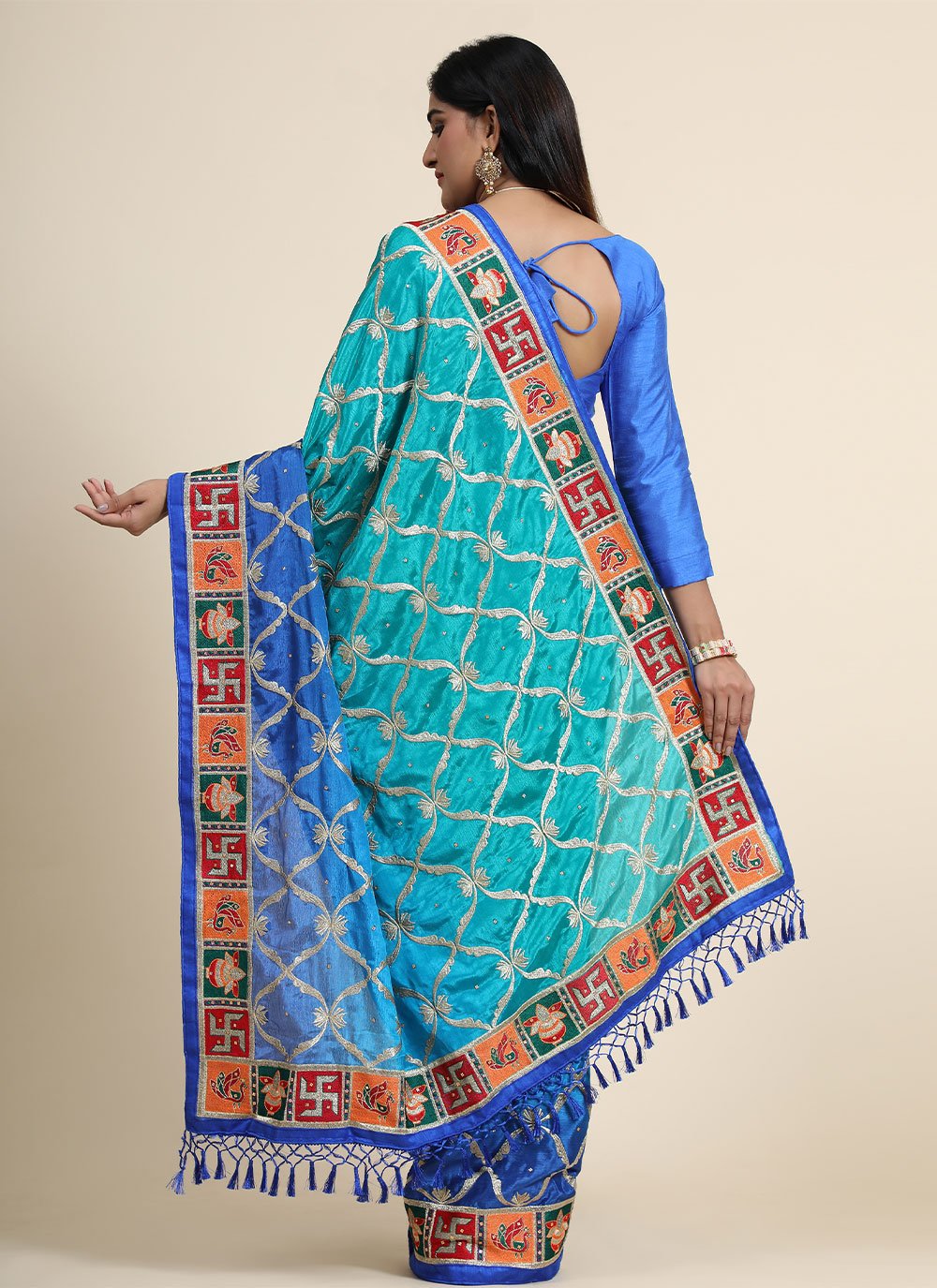 Classic Silk Blue Patch Border Saree