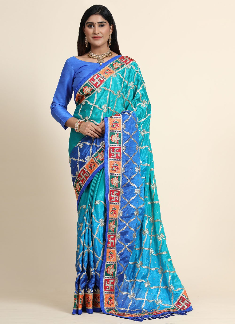 Classic Silk Blue Patch Border Saree