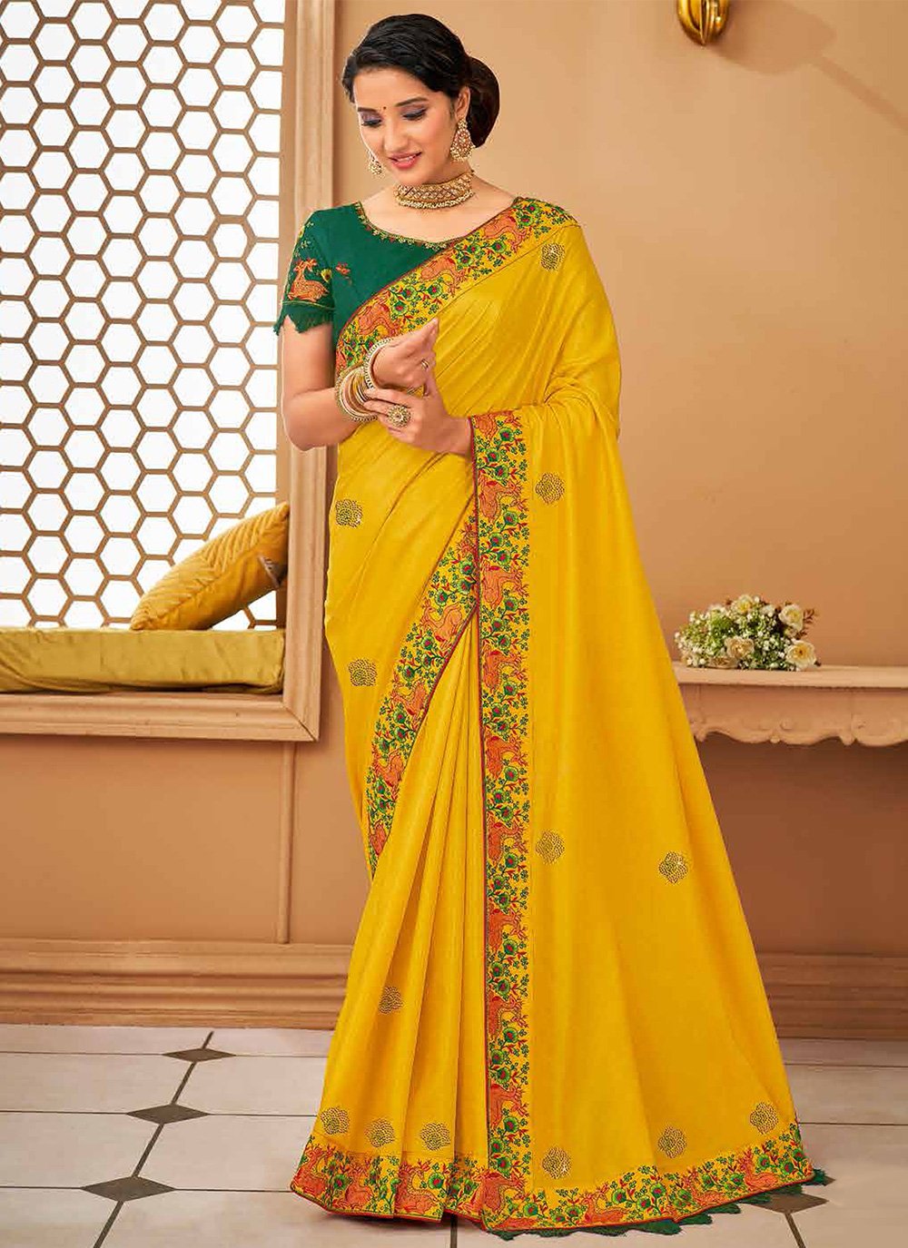 Classic Silk Yellow Patch Border Saree