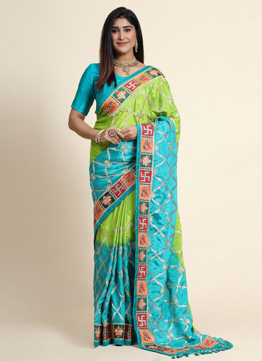 Trendy Saree Silk Blue Green Patch Border Saree