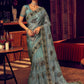 Contemporary Lycra Net Sea Green Embroidered Saree