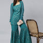 Salwar Suit Crepe Silk Teal Lace Salwar Kameez