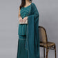 Salwar Suit Crepe Silk Teal Lace Salwar Kameez