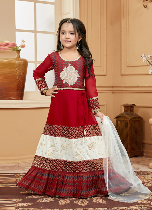 Lehenga Choli Handloom Silk Maroon Embroidered Kids