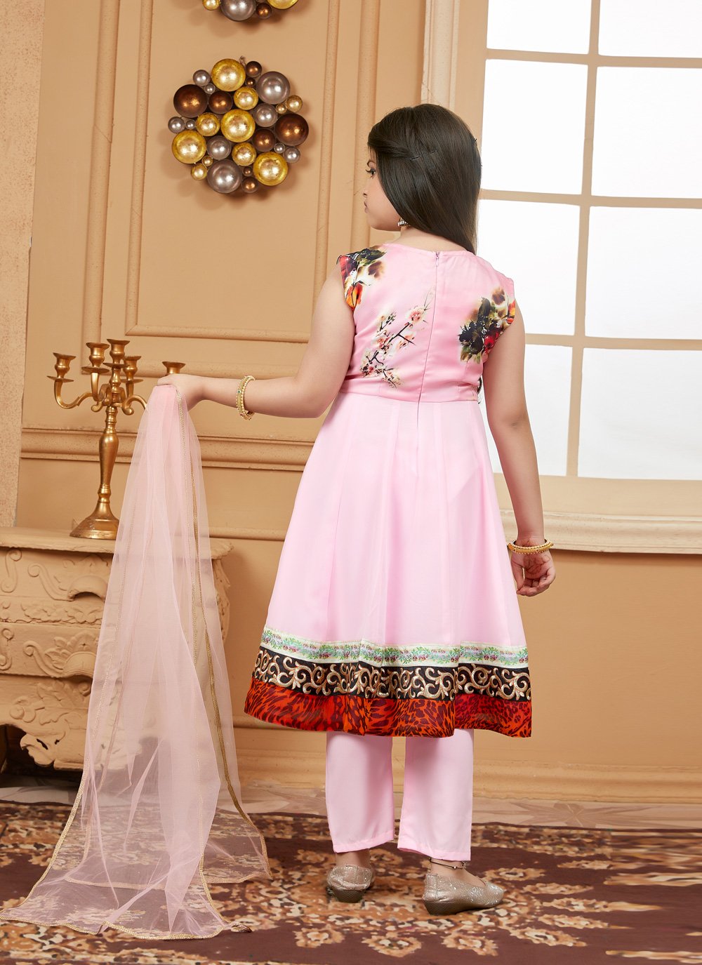 Pant Style Suit Satin Pink Embroidered Kids