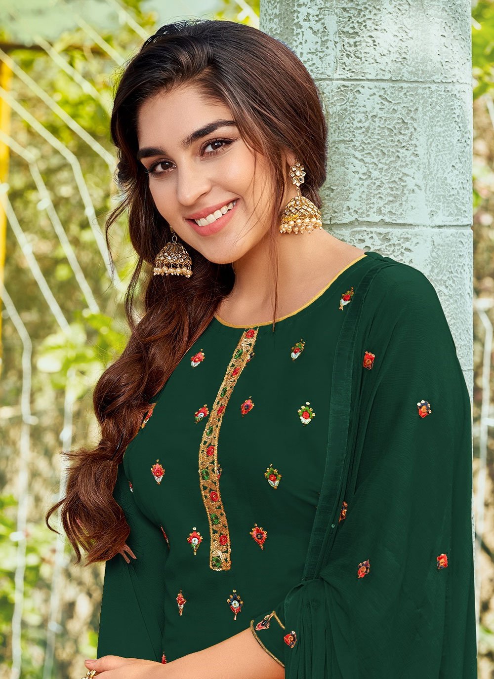 Punjabi Salwar Suit Georgette Green Embroidered Salwar Kameez