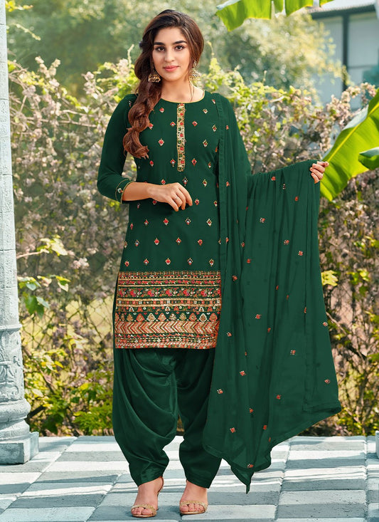 Punjabi Salwar Suit Georgette Green Embroidered Salwar Kameez