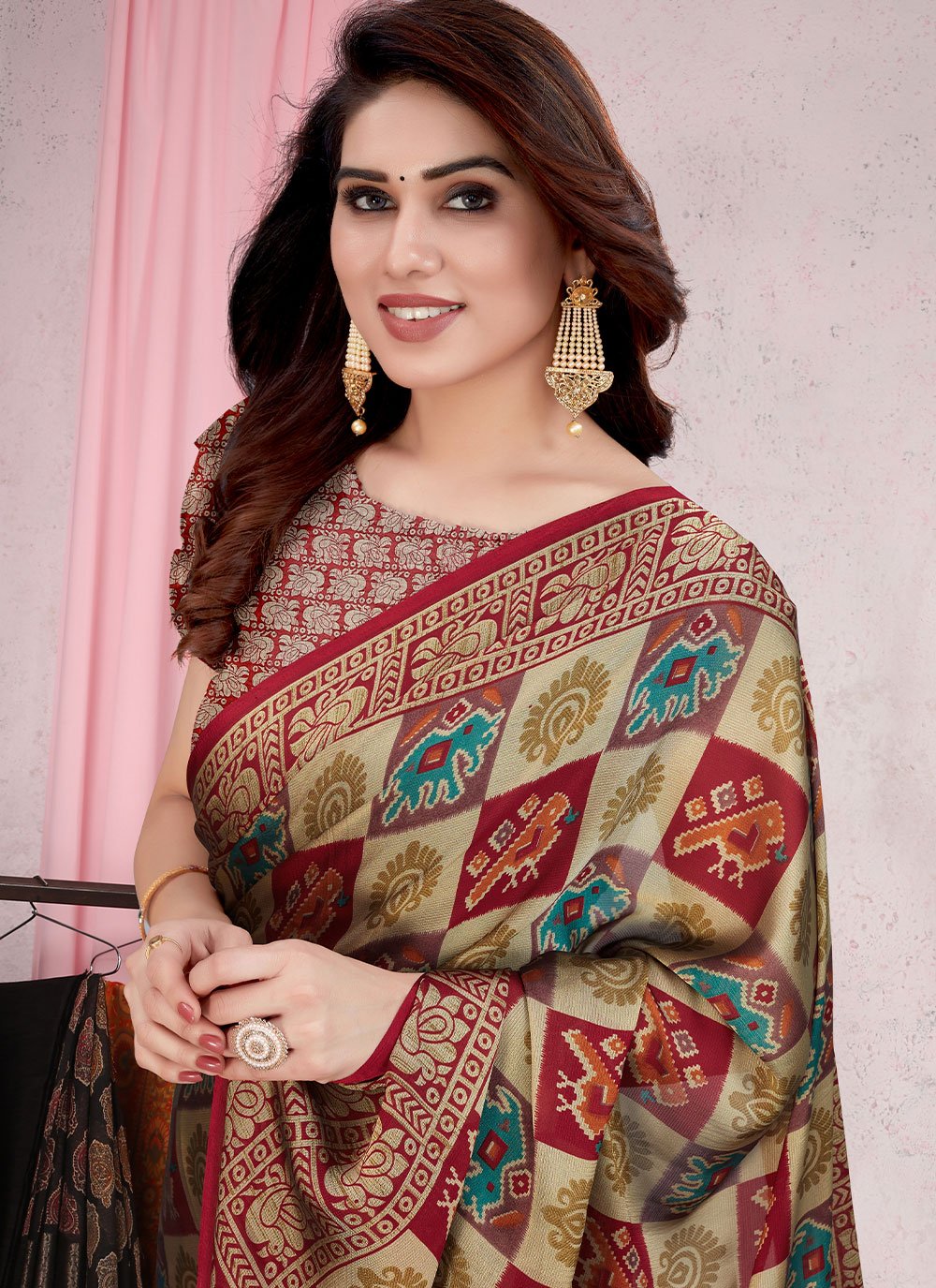 Classic Chiffon Red Patola Print Saree