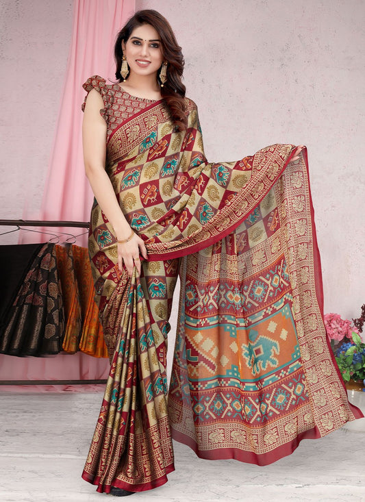 Classic Chiffon Red Patola Print Saree