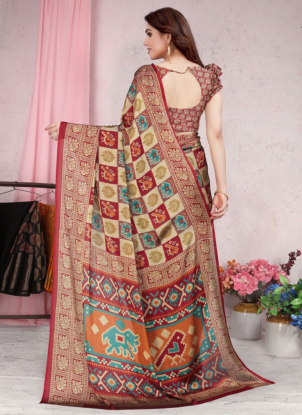 Classic Chiffon Red Patola Print Saree