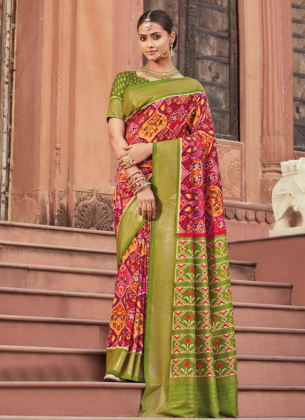 Contemporary Silk Sea Green Patola Print Saree