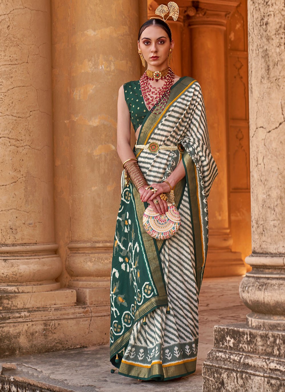 Classic Silk Green Patola Print Saree