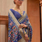 Designer Patola Silk Blue Off White Patch Border Saree