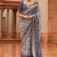 Designer Patola Silk Blue Off White Patch Border Saree