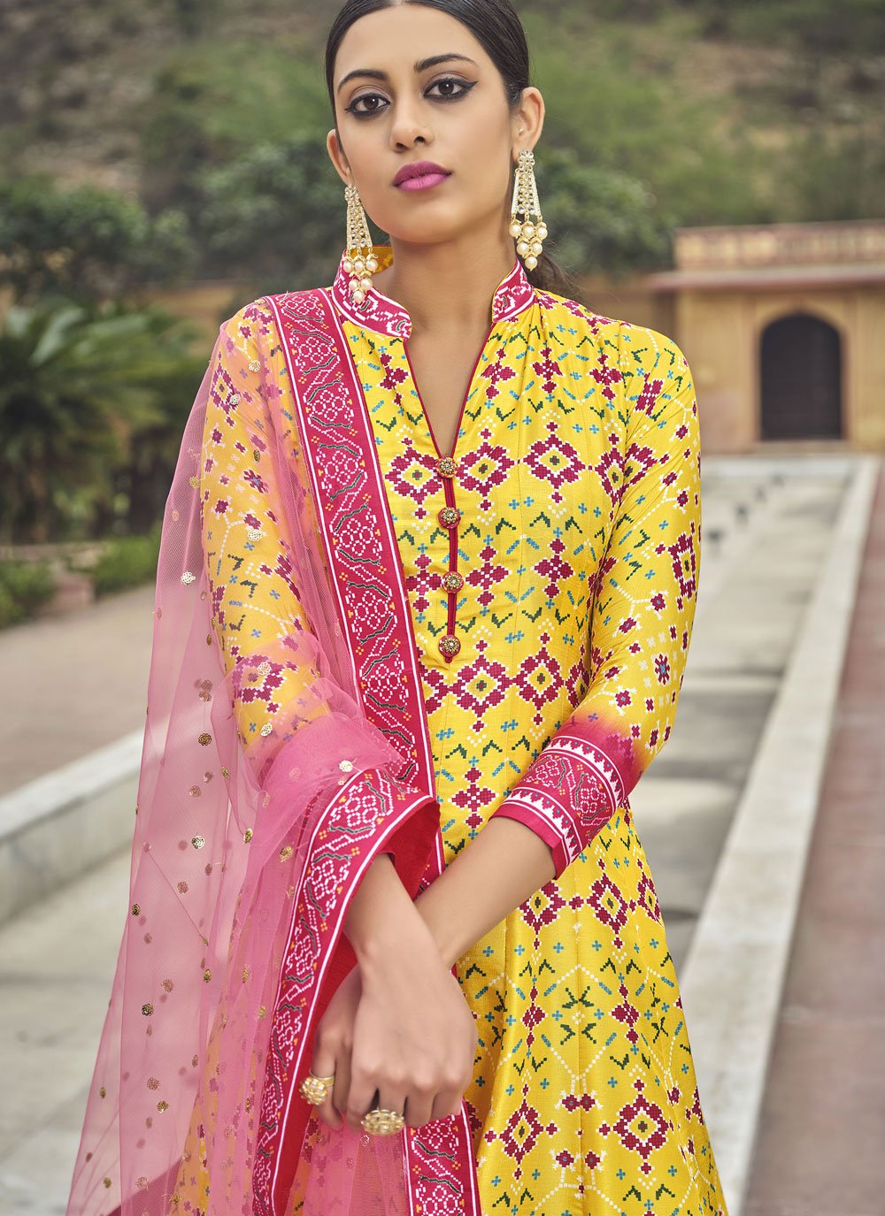 Gown Silk Yellow Patola Print Gown