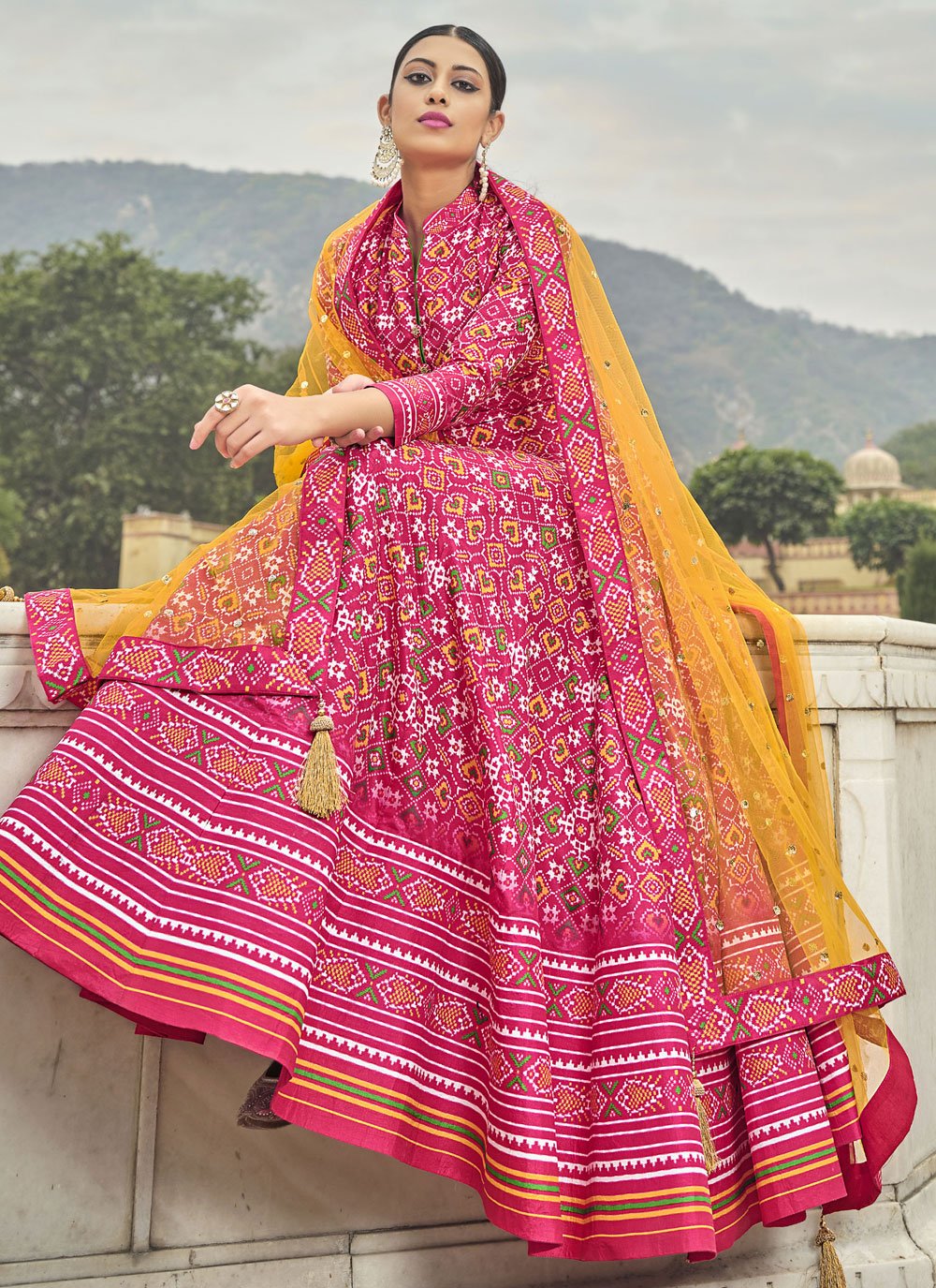 Gown Silk Pink Patola Print Gown