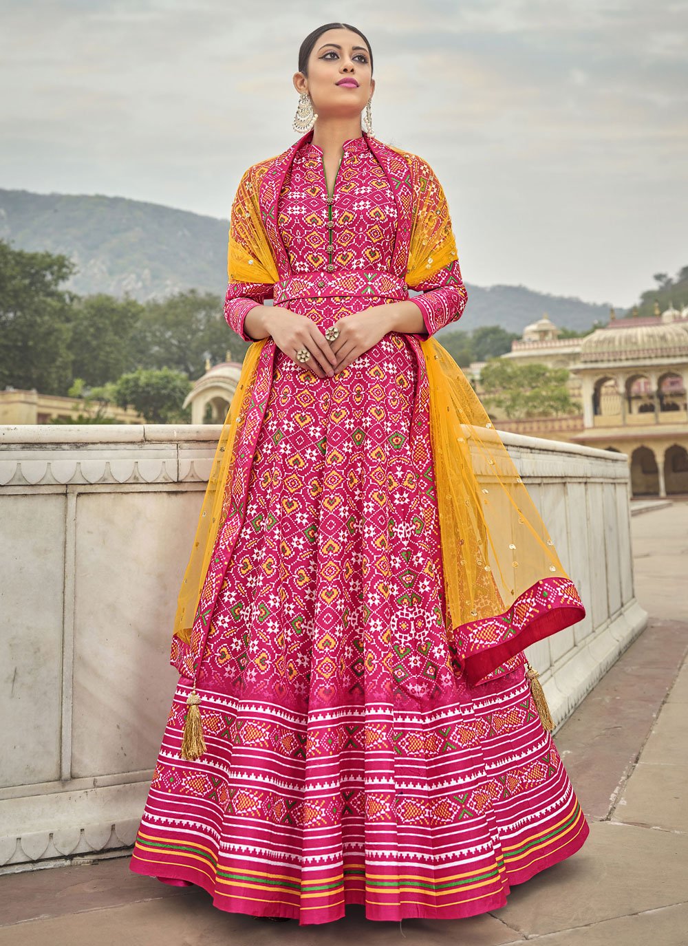 Gown Silk Pink Patola Print Gown