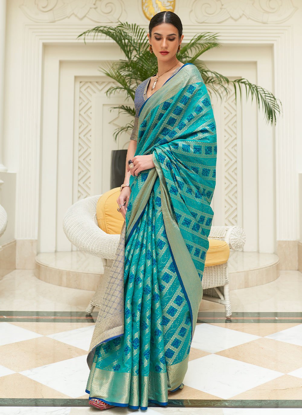 Classic Patola Silk Aqua Blue Weaving Saree