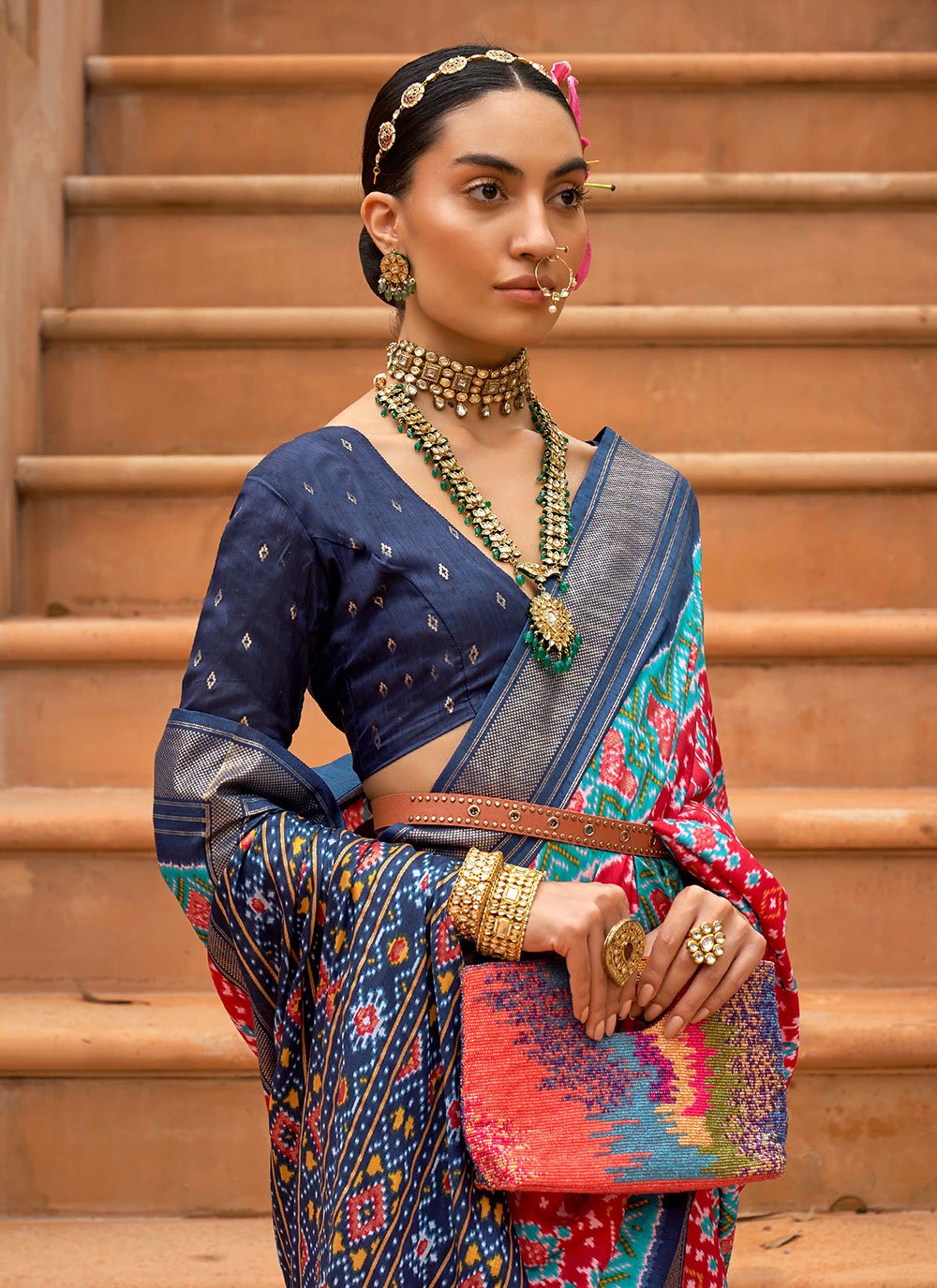 Classic Patola Silk Blue Red Weaving Saree