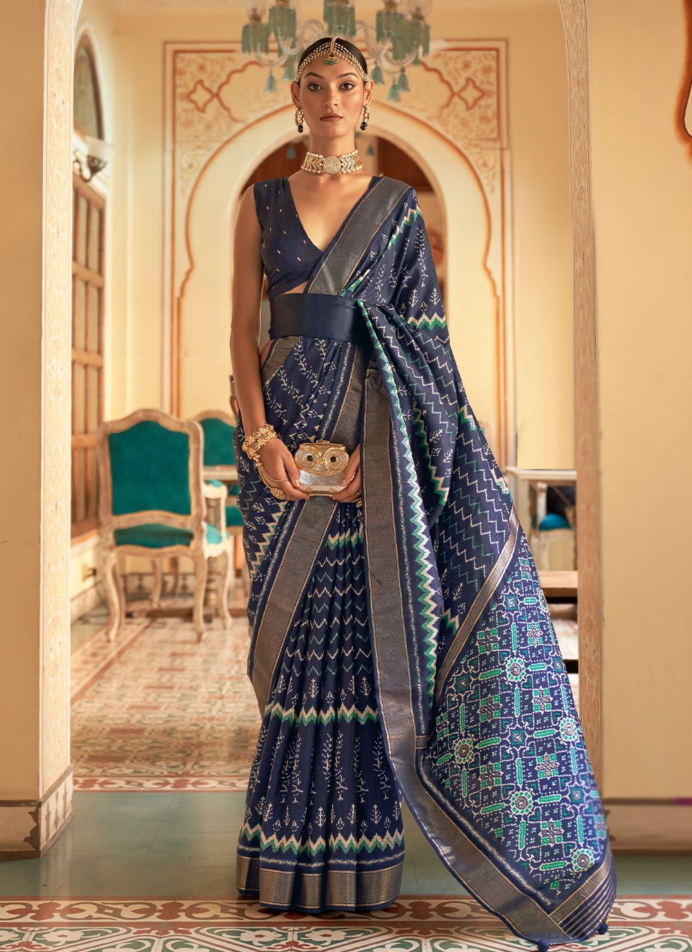 Classic Patola Silk Blue Weaving Saree