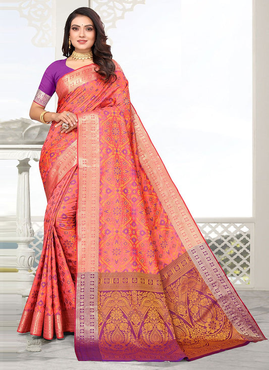 Classic Patola Silk Peach Weaving Saree