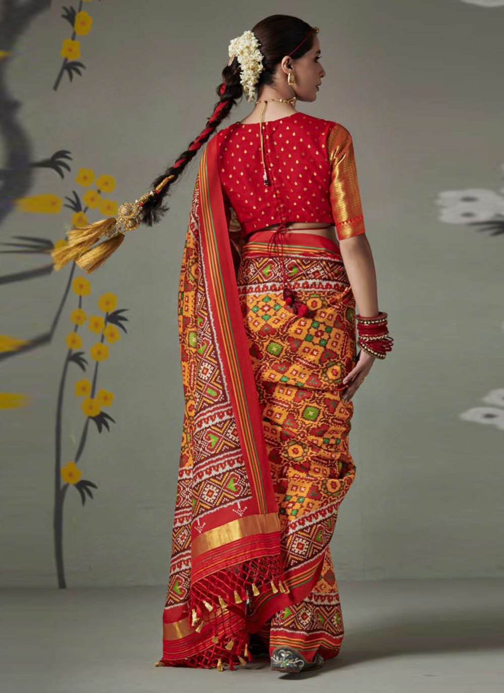 Designer Patola Silk Orange Weaving Saree