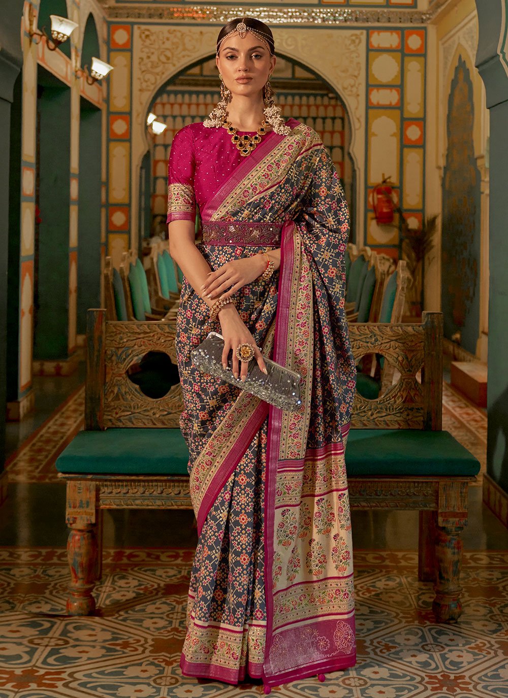 Classic Patola Silk Blue Weaving Saree