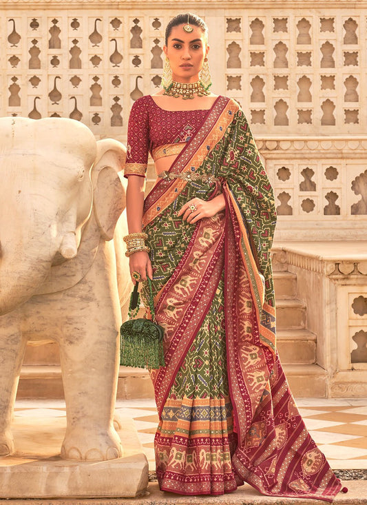 Contemporary Patola Silk Green Maroon Weaving Saree