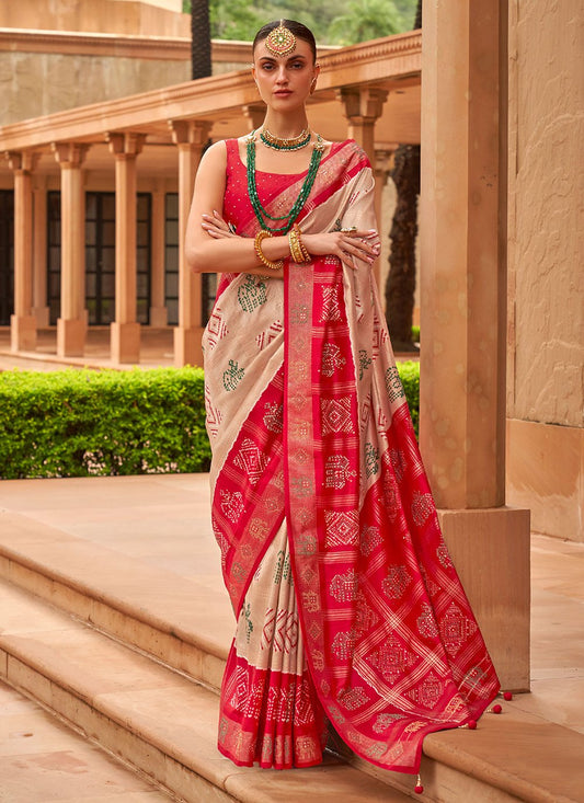 Classic Patola Silk Cream Weaving Saree